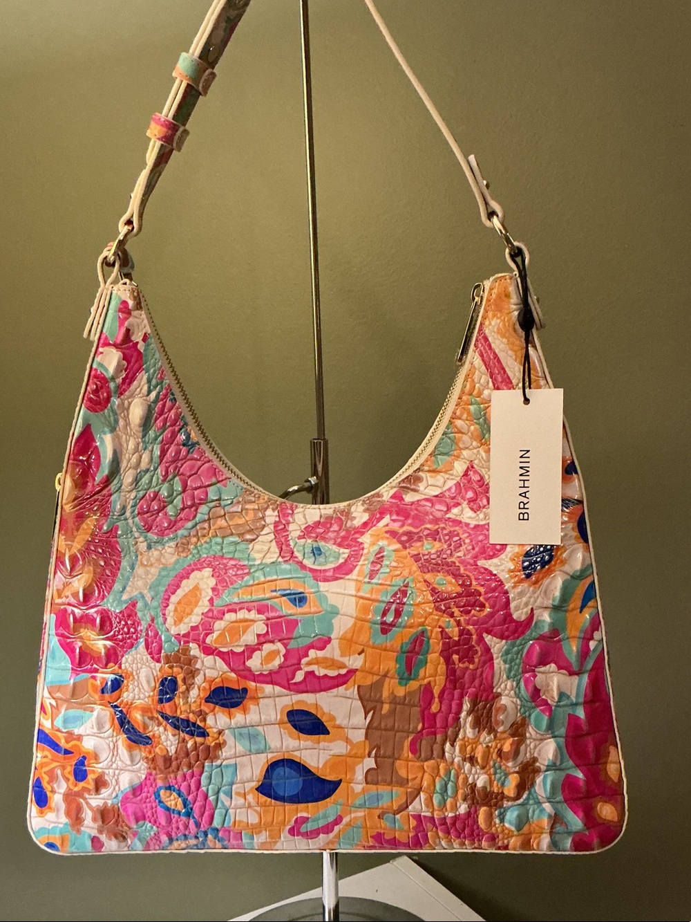 Brahmin NWT Tabitha Wanderlight Melbourne Croc Embossed Leather Shoulder Bag - Picture 6 of 8